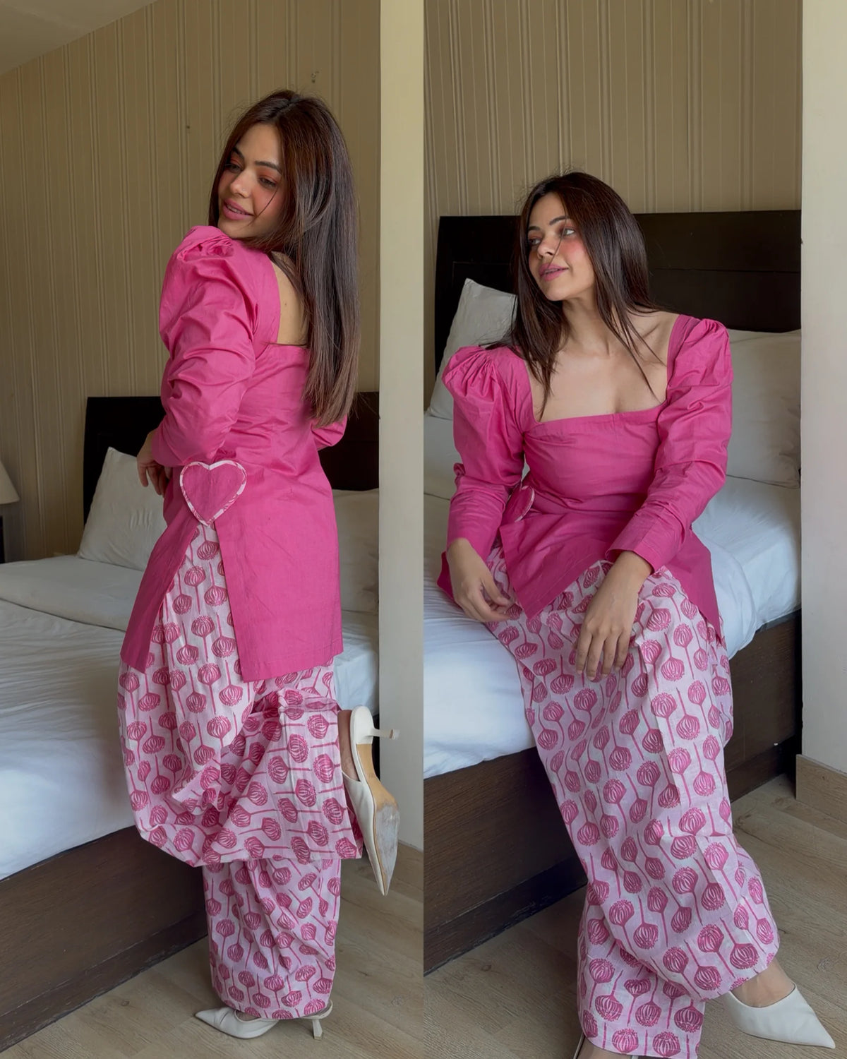Anaya pink farsi cotton heart set