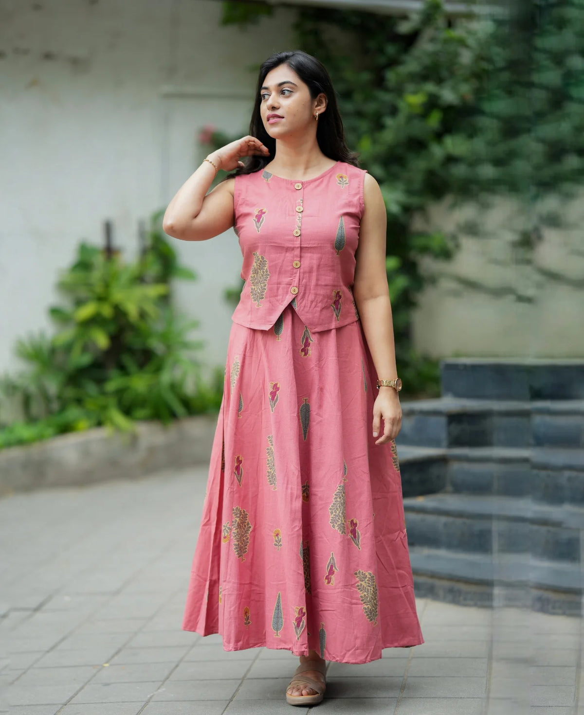 Rose Pink Botanical Print Peplum Co-Ord Set