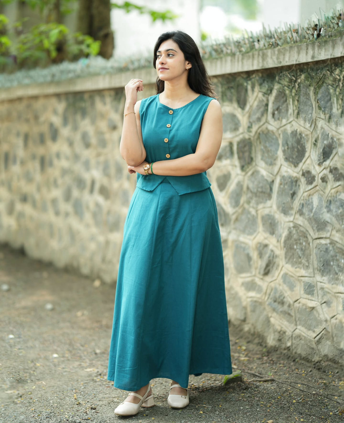 Teal Solid Sleeveless Co-Ord Set