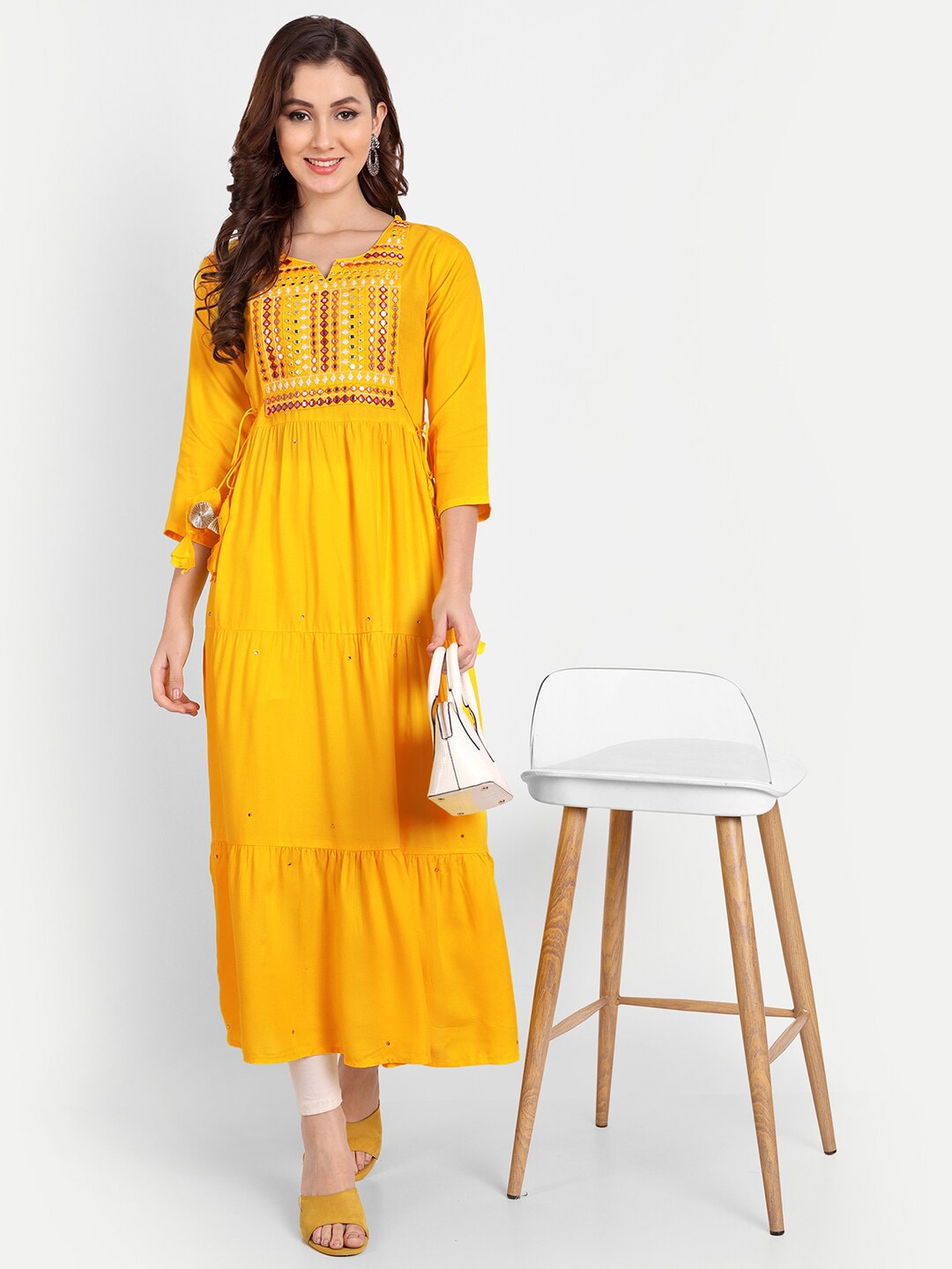 Embellished Mirror Work Rayon Anarkali Kurta