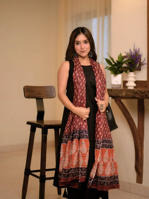 BLACK CLASSY HANDLOOM A LINE KURTI PANT DUPATTA WITH BOTH SIDES POCKETS