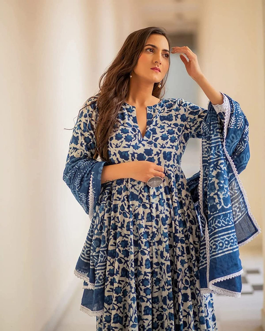 Neelam Indigo Print Cotton Dress Set