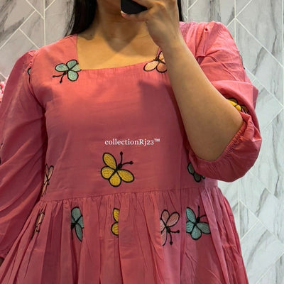 Look stylish pink embroidery dress