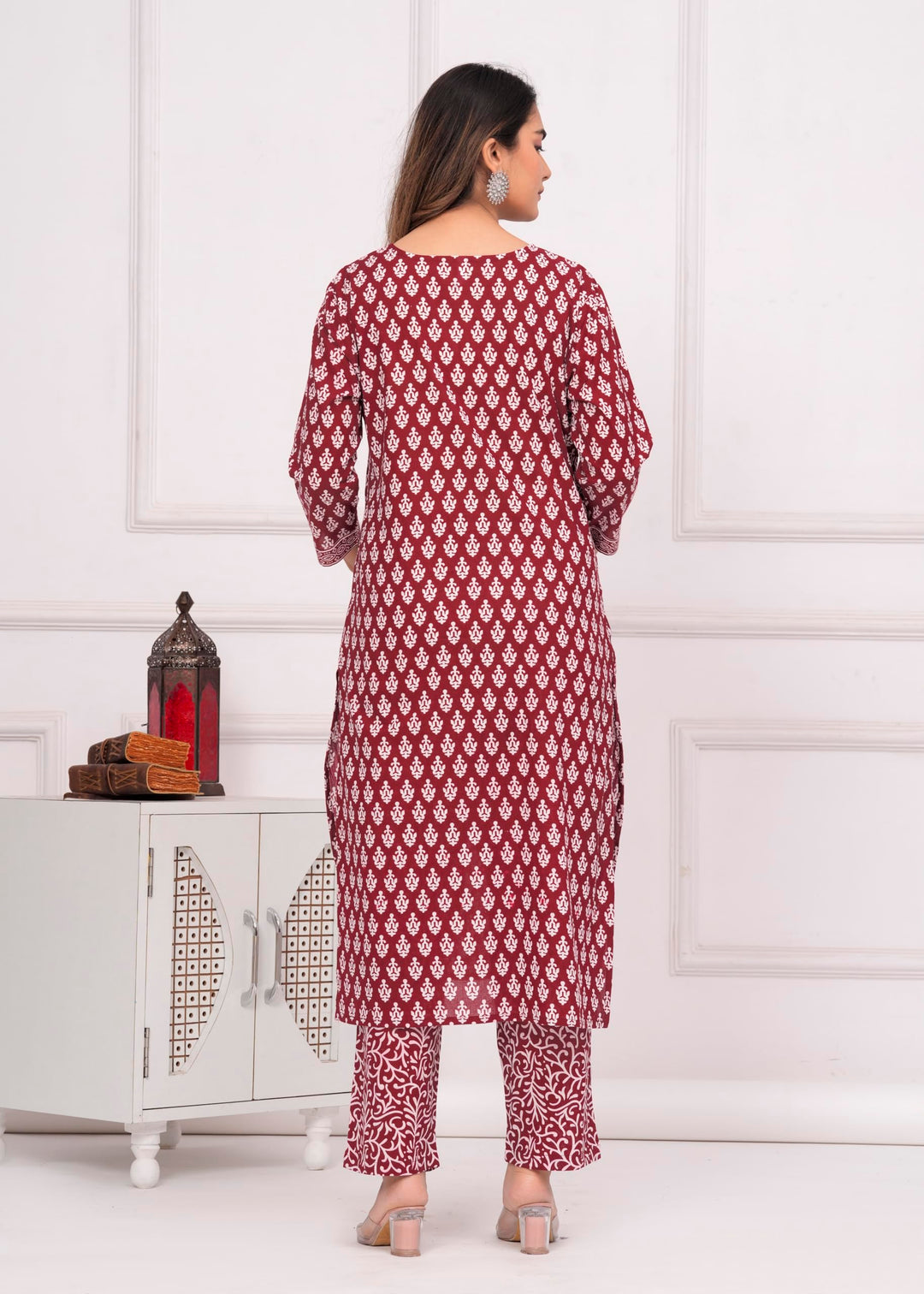 Women's Cotton Printed Straight Kurta With Palazzo & Dupatta Set