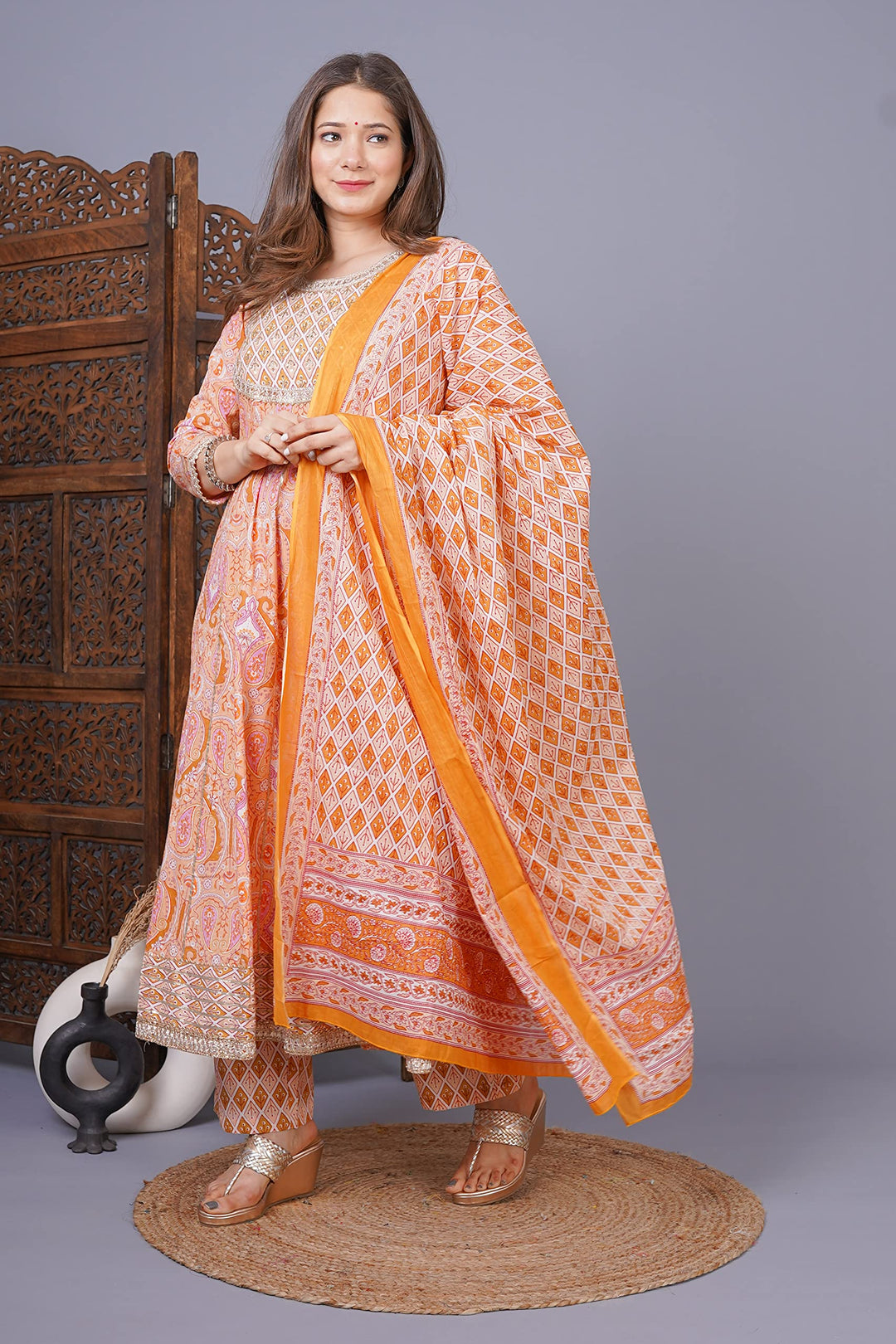 Phoolpatti Cotton Printed Anarkali Set With Work Details