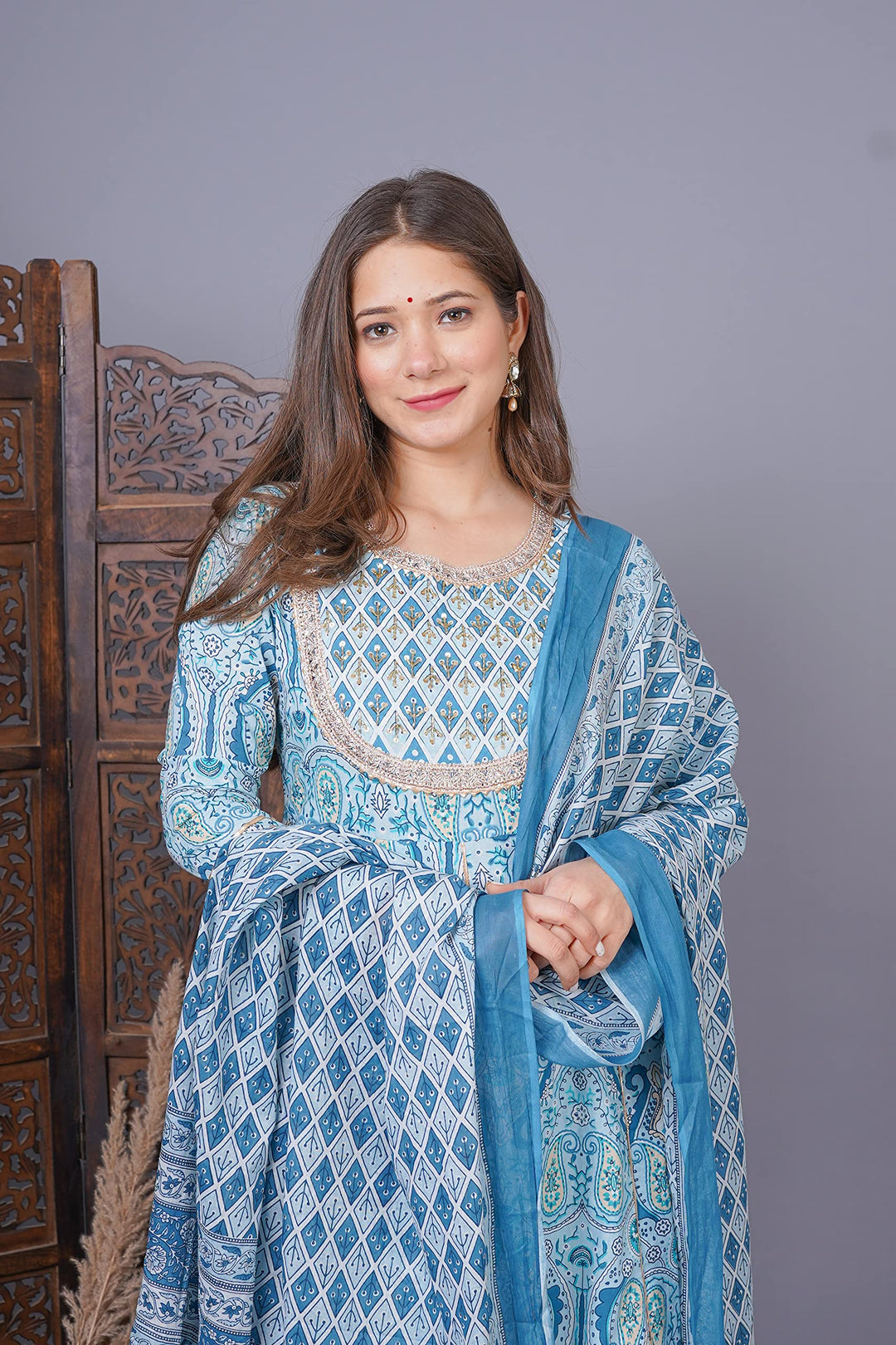 Phoolpatti Cotton Printed Anarkali Set With Work Details