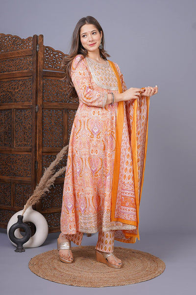 Phoolpatti Cotton Printed Anarkali Set With Work Details