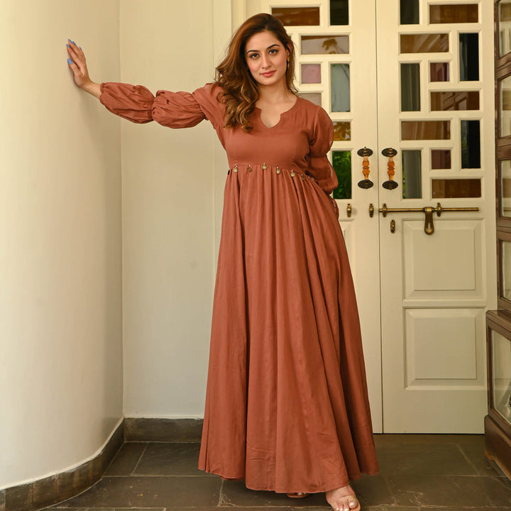 BROWN RUST COTTON DRESS