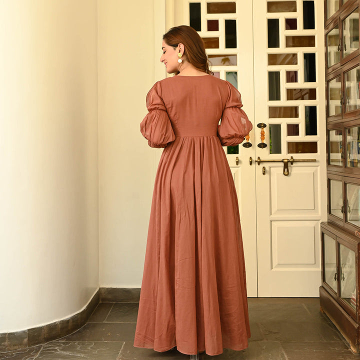 BROWN RUST COTTON DRESS