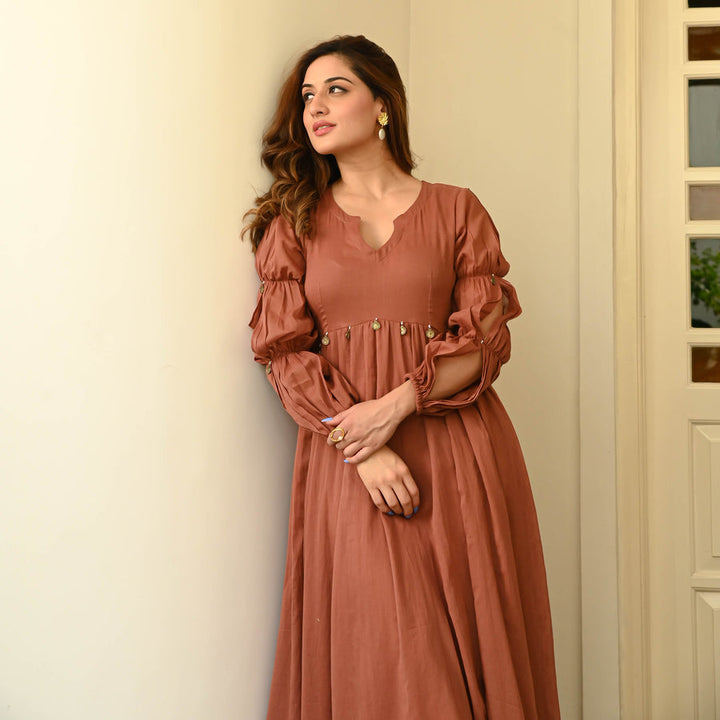 BROWN RUST COTTON DRESS