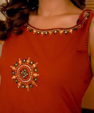 Dori Style Embroidery Work A-Line Kurti Pant Set