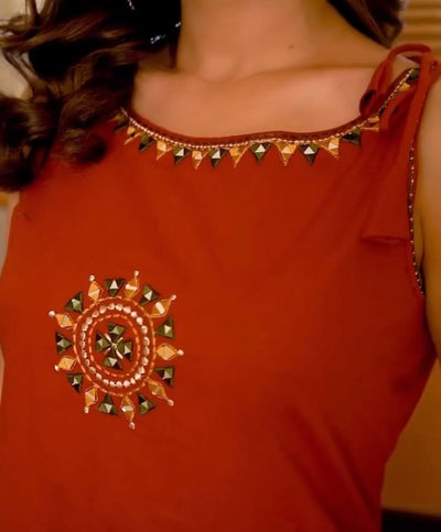 Dori Style Embroidery Work A-Line Kurti Pant Set