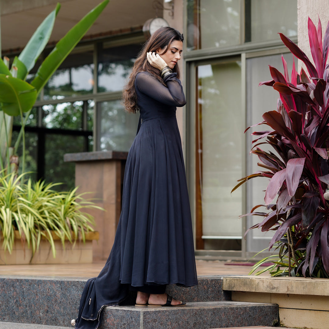 BLACK ANARKALI AND PANT WITH DUPATTA