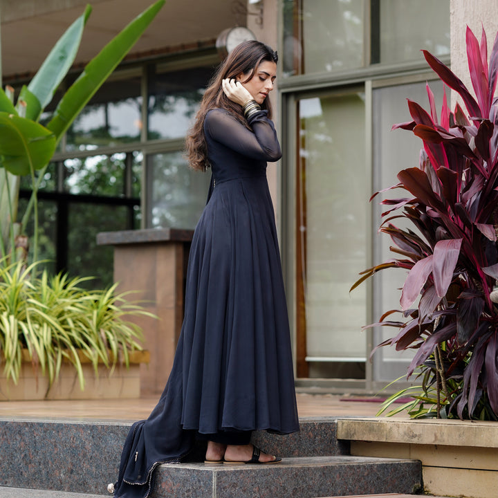 BLACK ANARKALI AND PANT WITH DUPATTA