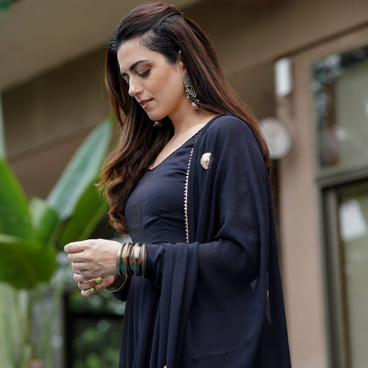 BLACK ANARKALI AND PANT WITH DUPATTA