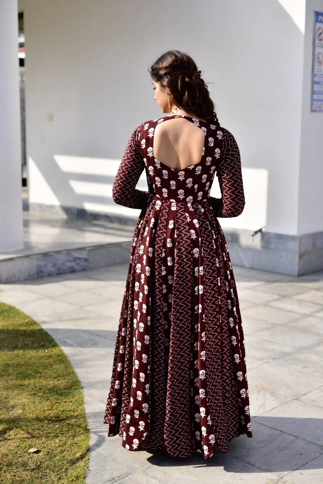 Wine Flared Gown with Dupatta