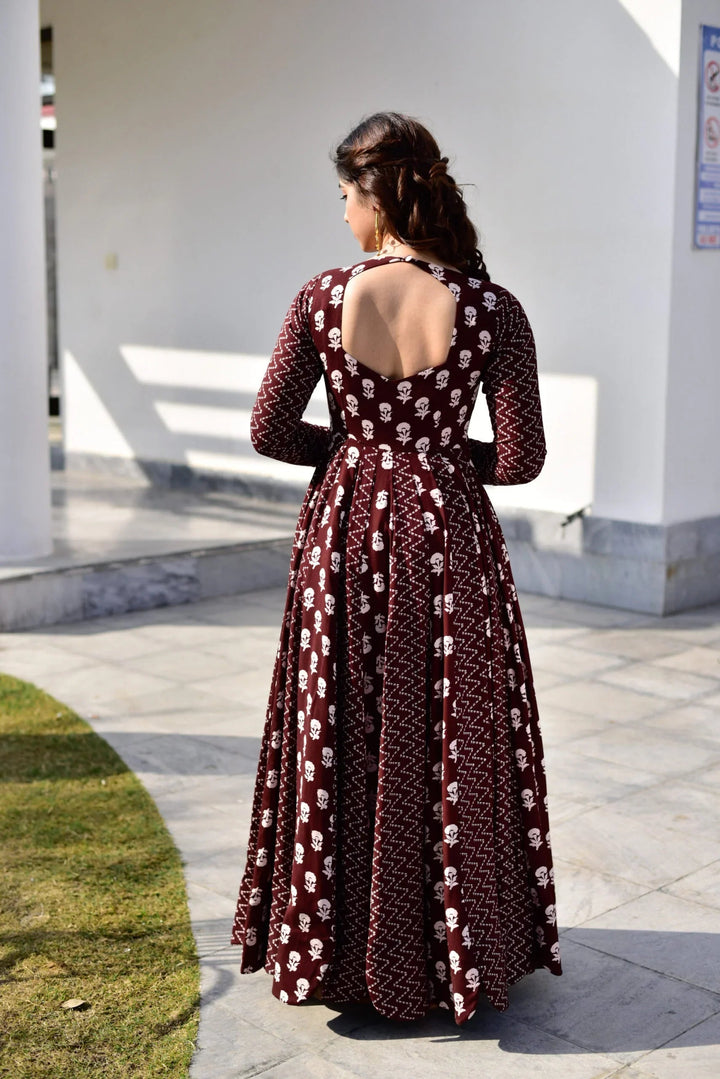 Wine Flared Gown with Dupatta