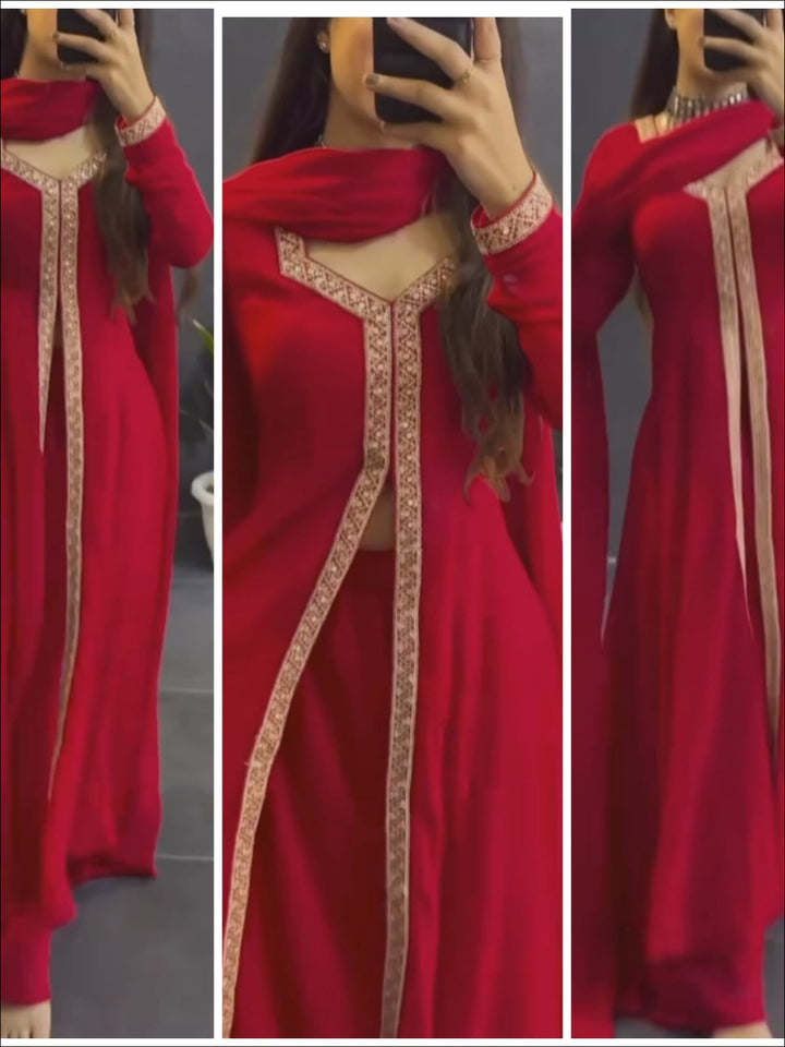 Red Georgette Suit Set