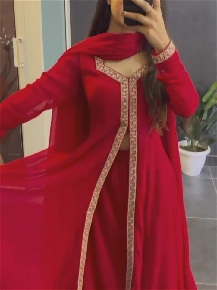 Red Georgette Suit Set