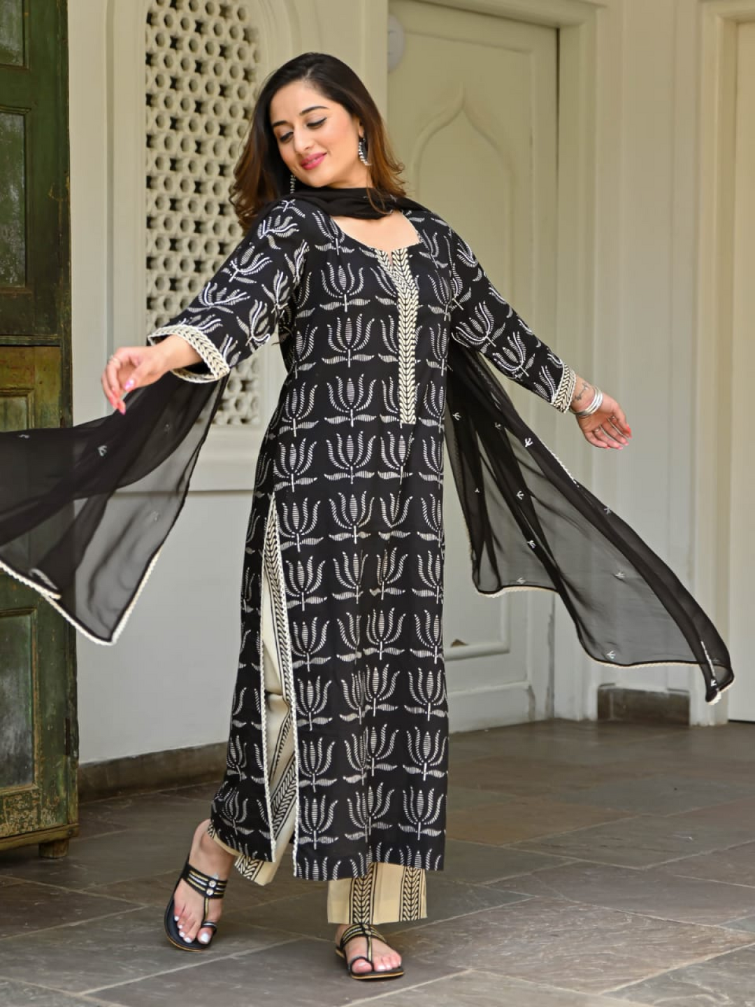 Black Printed Lacy Suit Set