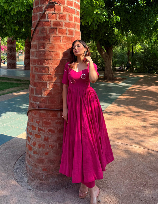 Chandni Magenta Mirror Work Kurta Pant Set – Festive & Party Wear for Women