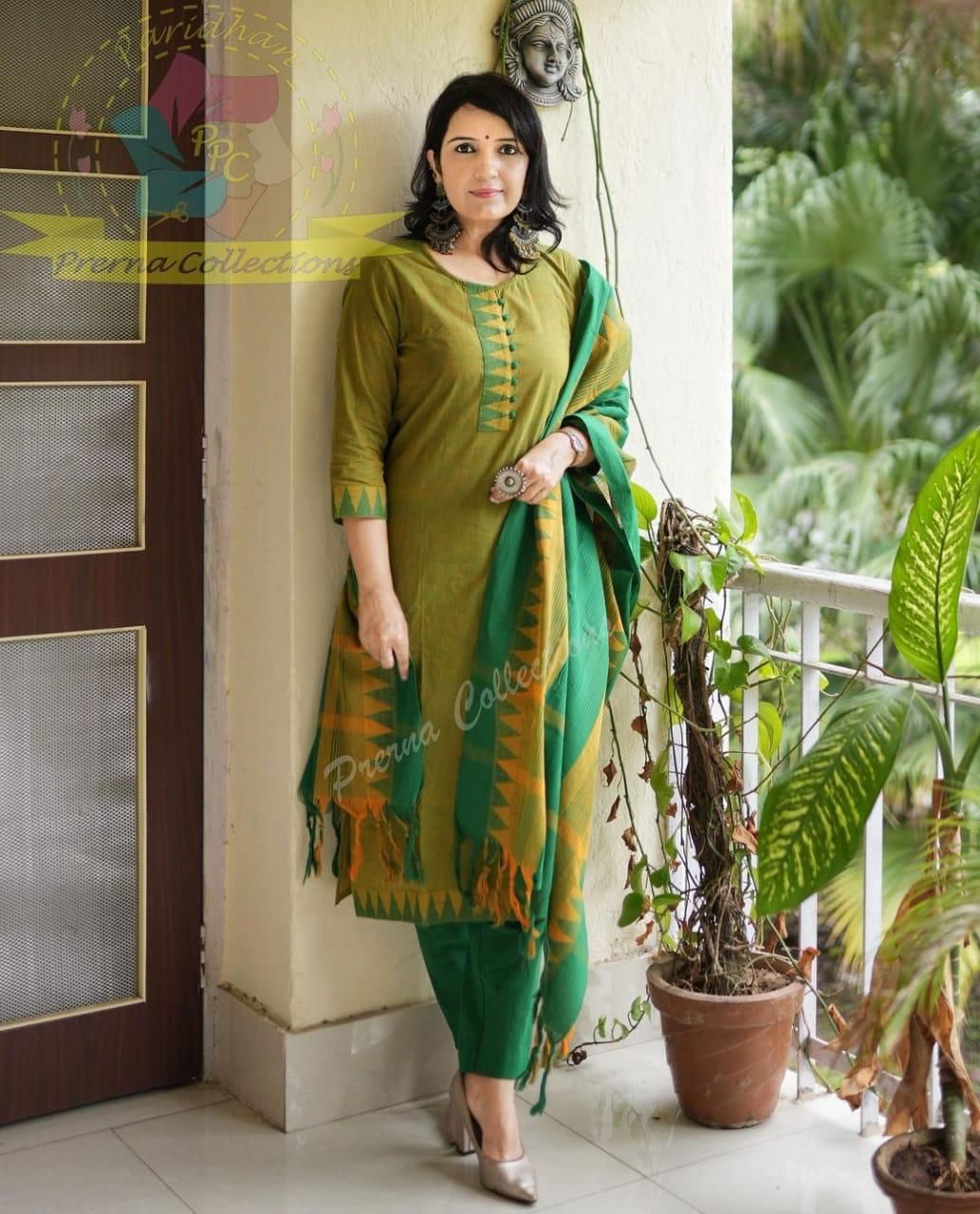 South Indian Pure Cotton Double tone Kurti Set