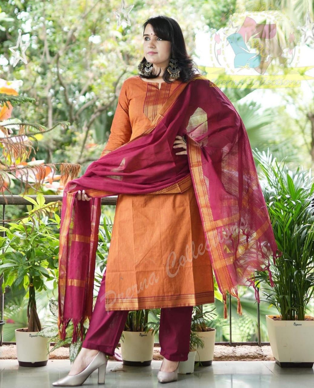 South Indian Pure Cotton Rust Orange Kurti Set