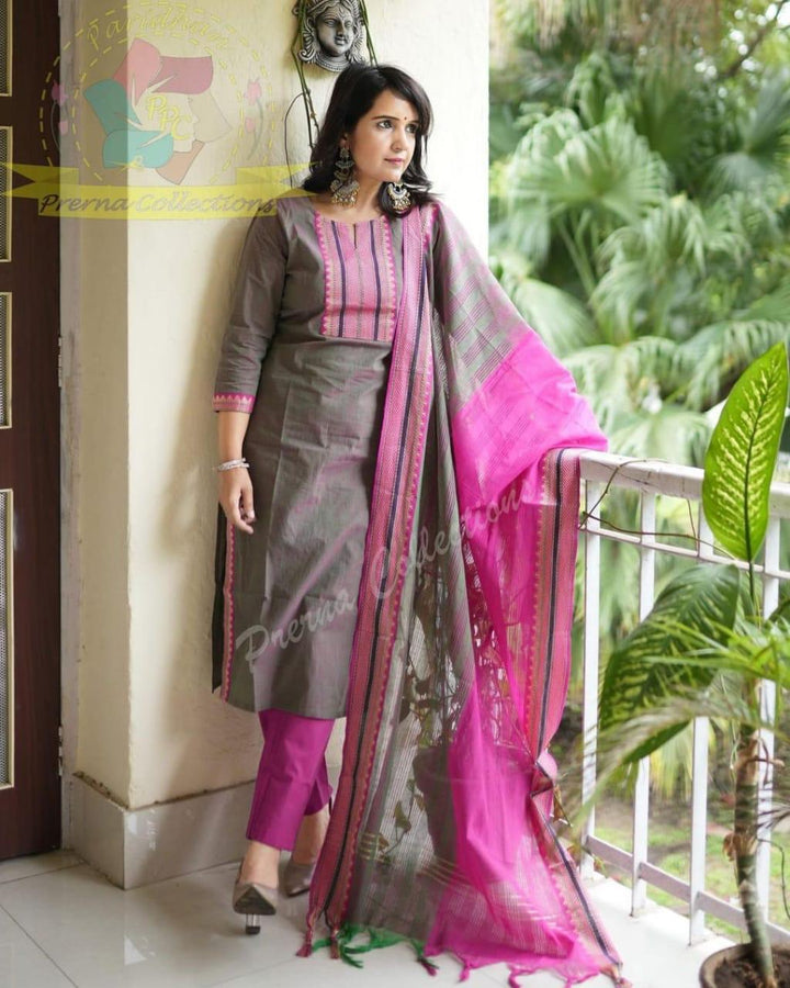 South Indian Pure Cotton Dual Color Kurti Set