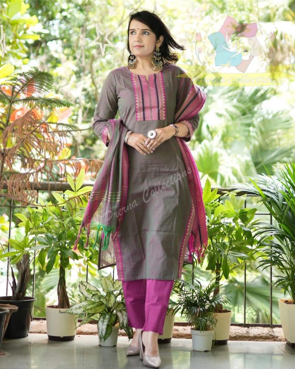 South Indian Pure Cotton Dual Color Kurti Set