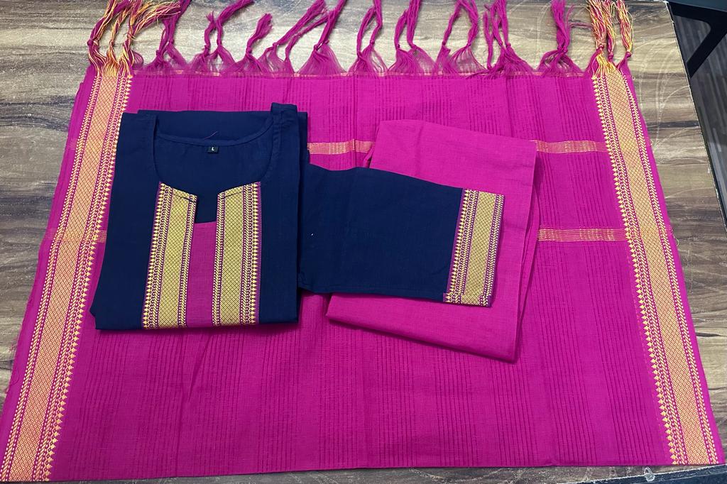 South Indian Pure Cotton Blue Kurti Set