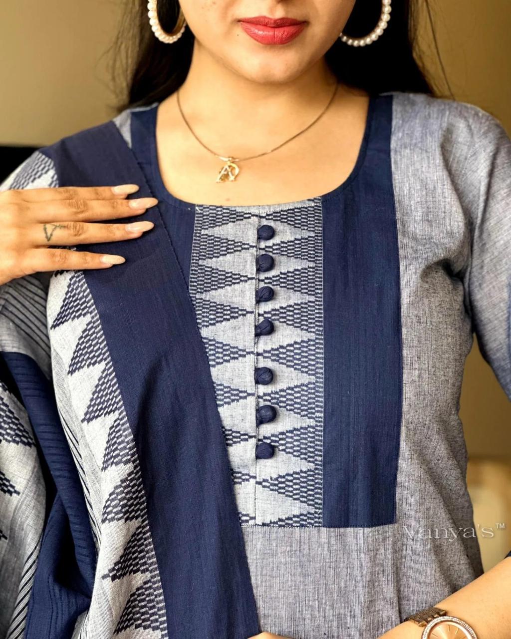 South Indian Pure Cotton Grey Kurti Set