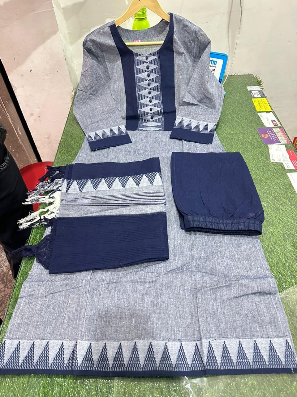 South Indian Pure Cotton Grey Kurti Set