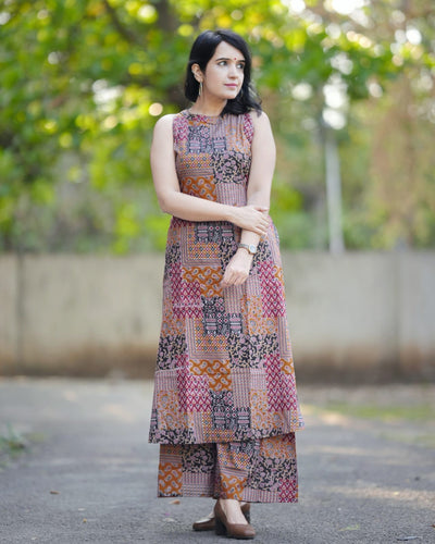 Women ajrakh print kurti Palazzo set