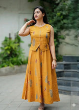 Mustard Botanical Print Peplum Co-Ord Set