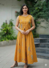 Mustard Botanical Print Peplum Co-Ord Set