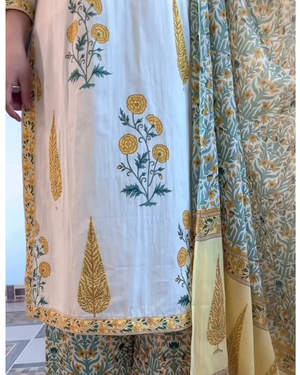 Yellow Floral Printed Kurta Set with Matching Dupatta