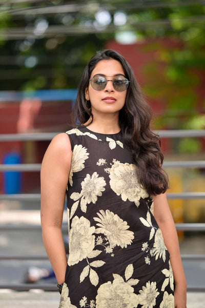 Taara - black - halter neck A line cotton kurta set in black