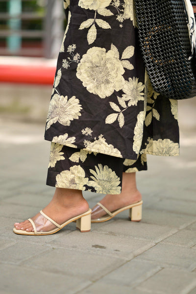 Taara - black - halter neck A line cotton kurta set in black