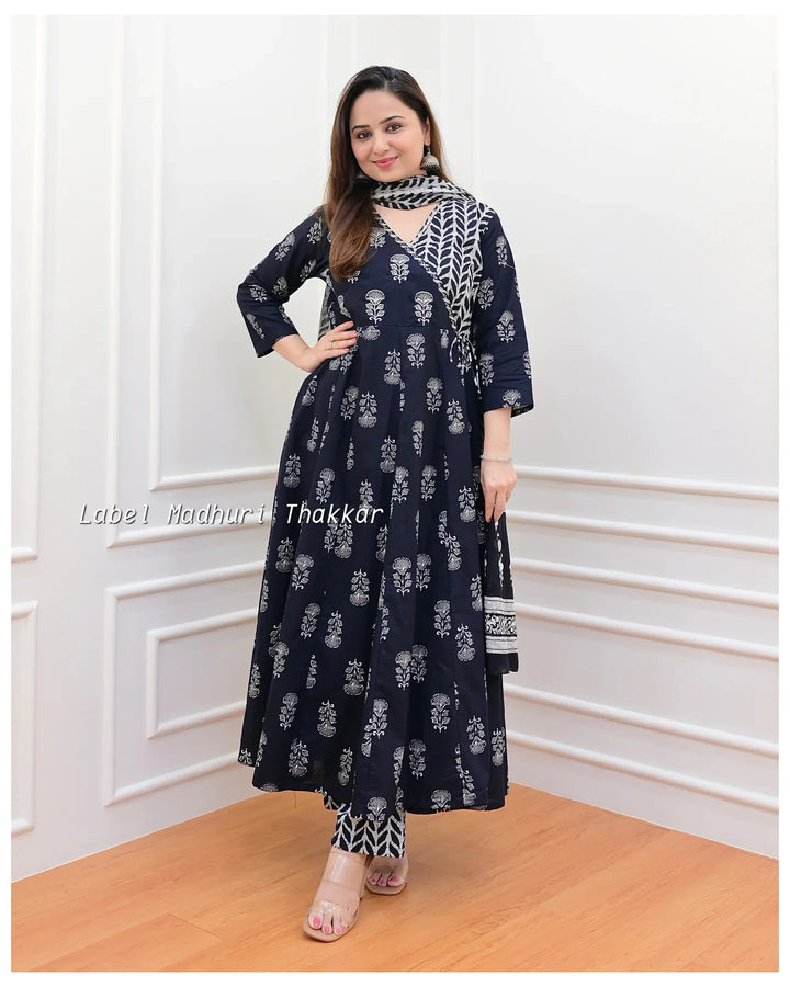 Handblock Print Cotton Anarkali Dress