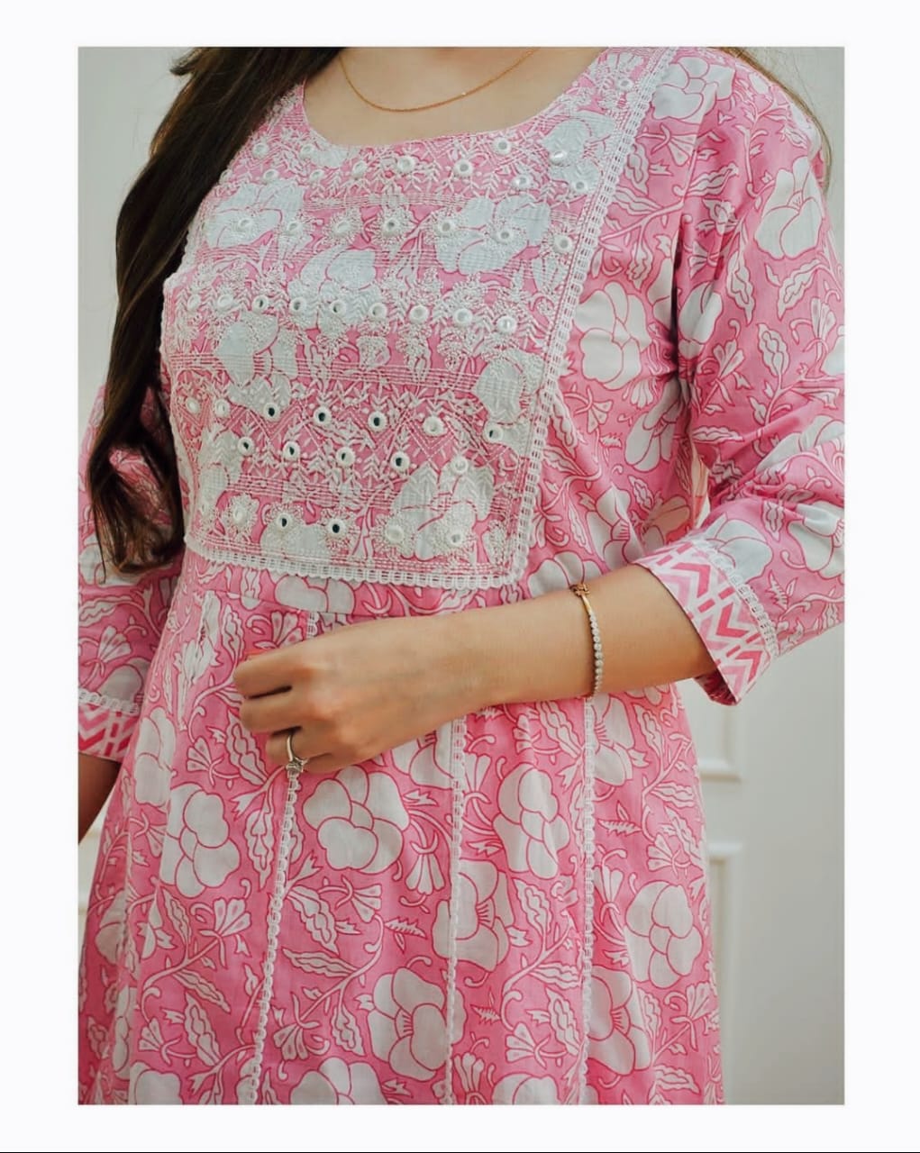 Anarkali kurti with  pant paired up with dupatta