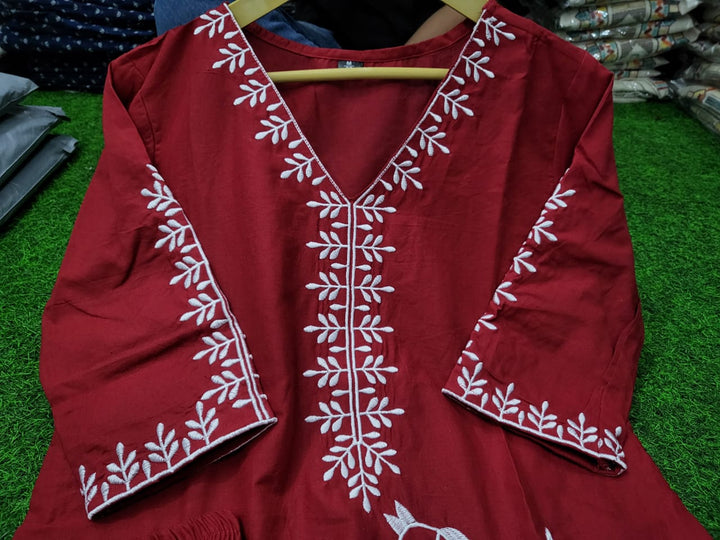 Maroon Cotton Embroidery Cord Set