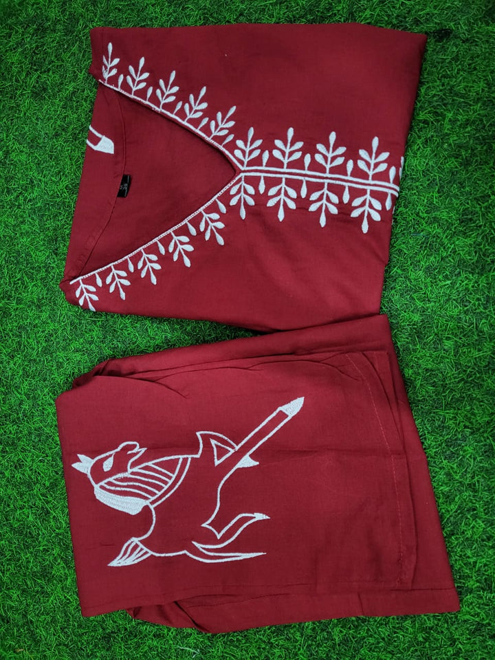 Maroon Cotton Embroidery Cord Set