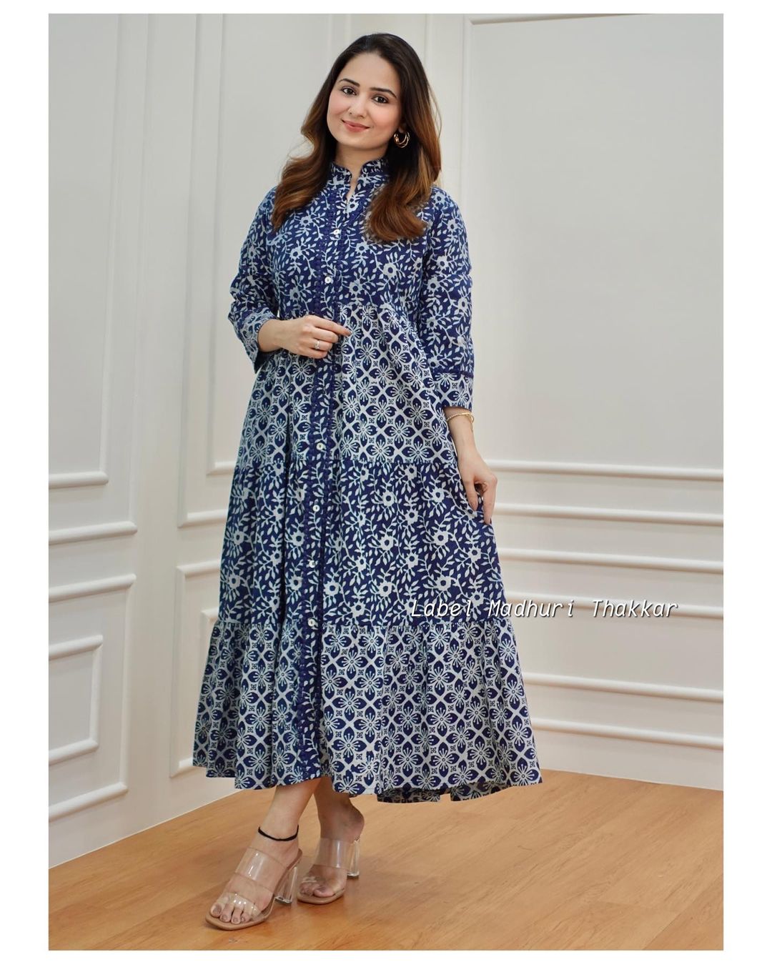 Indigo Blue Pure Cotton Fabric Partwear Gown