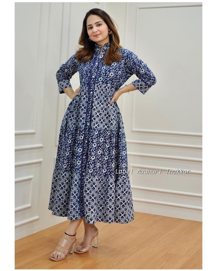 Indigo Blue Pure Cotton Fabric Partwear Gown