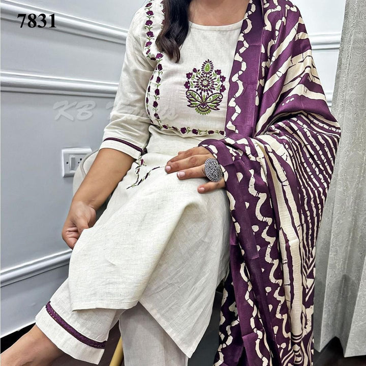 Khadi Silk Ikkat Print Suit Set