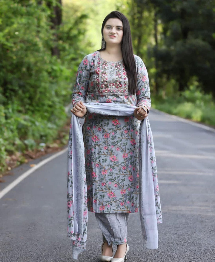 grey Afghani Style Cotton Kurta Set