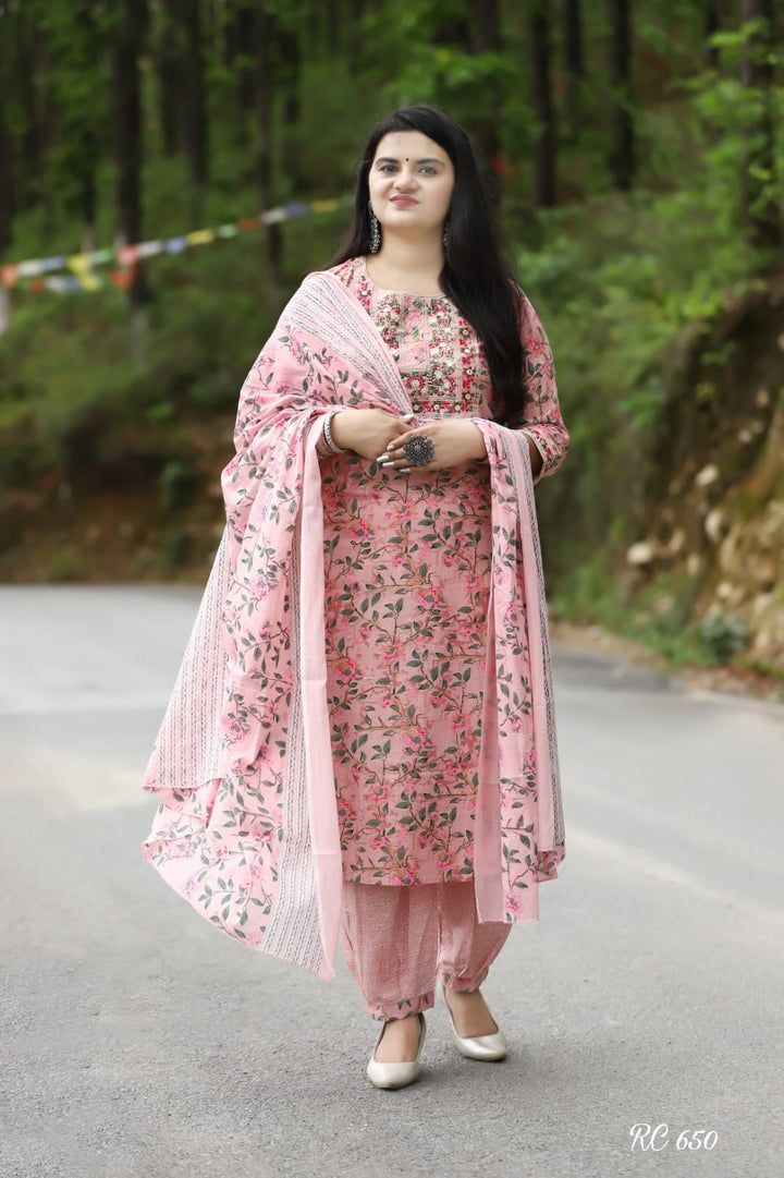 Pink Afghani Style Cotton Kurta Set