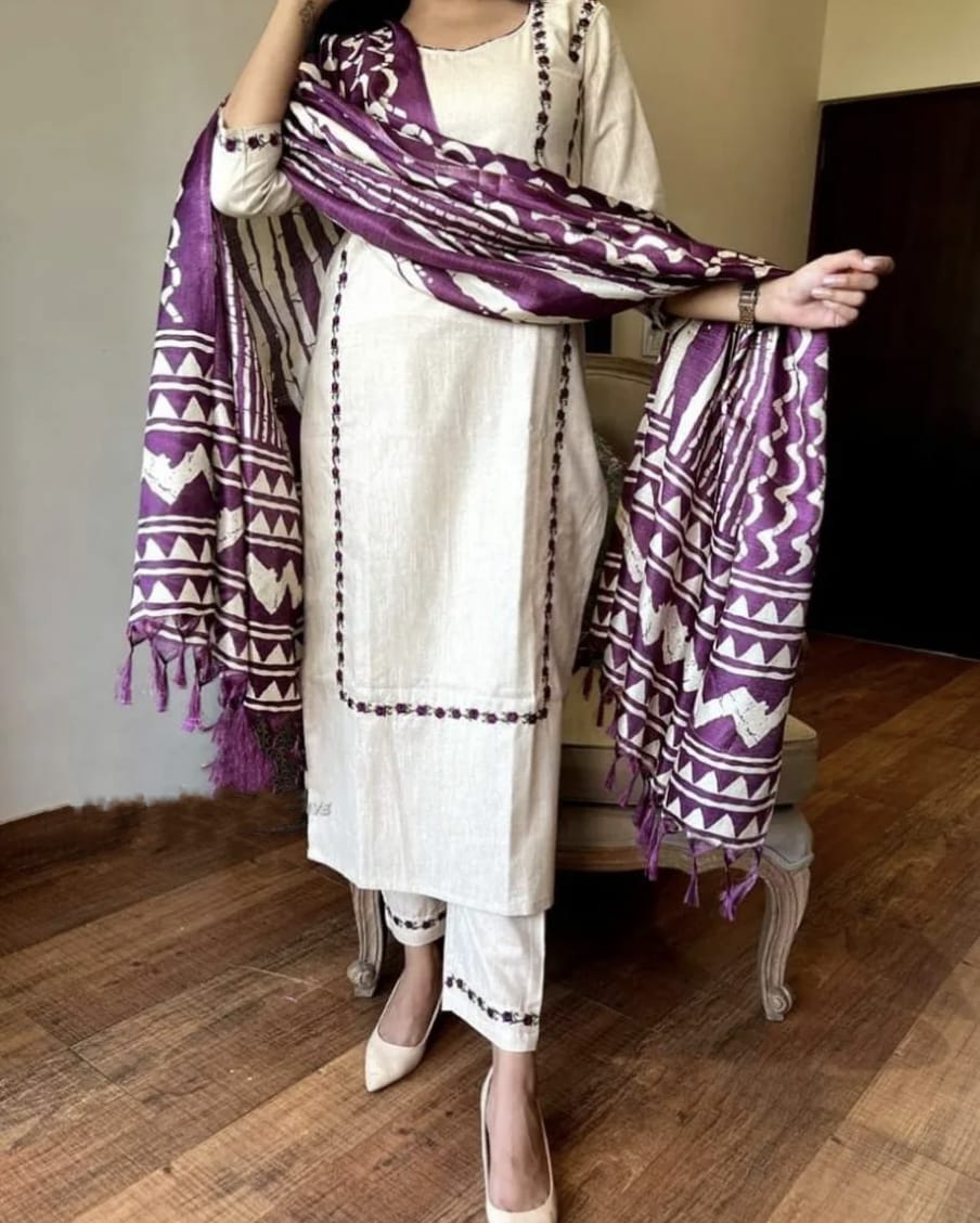 Cotton Off-white Khadi weaving Suit