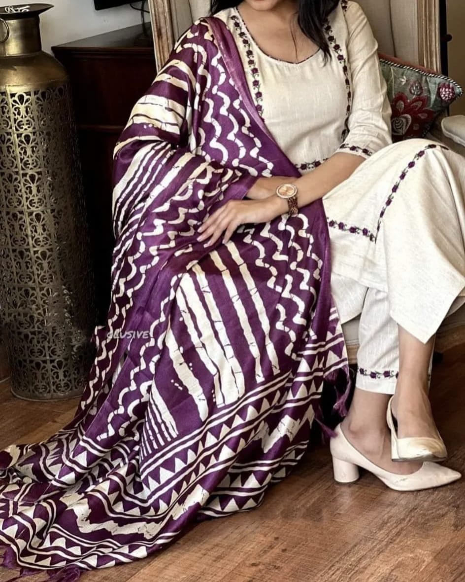 Cotton Off-white Khadi weaving Suit