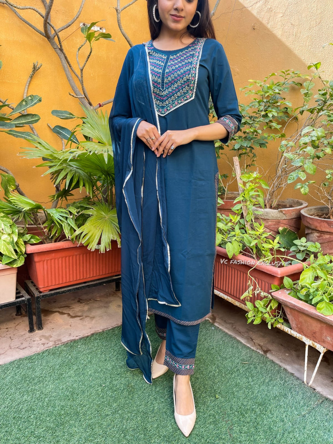 Blue Rayon Straight Kurti Pant Set